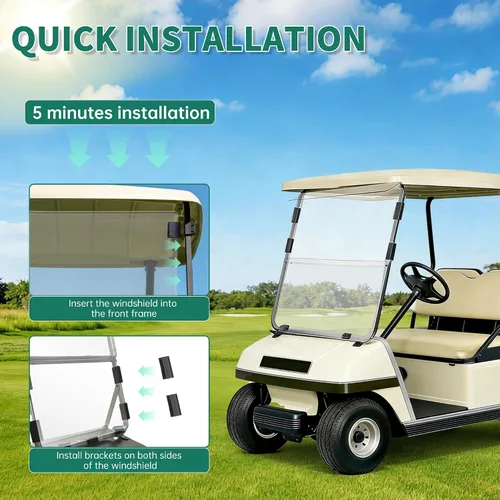 Miniatura 6 de ECOTRIC Parabrisas compatible con Club Car DS de 1982-2000.5 Clear Fold Down resistente al impacto para carrito de golf Modelo DS