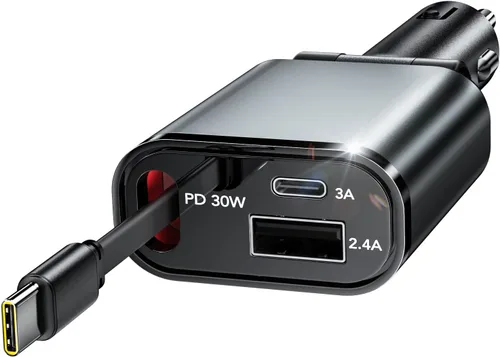 Miniatura 13 de Adaptador de Carga de Coche Retráctil para iPhone 17, Cargador de Coche para Teléfono 4 en 1 de Carga Rápida, Accesorios para Coche y Camión USB C