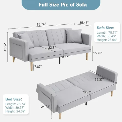Miniatura 2 de IDEALHOUSE Sofá cama de lino futón 2024, sofá compacto y elegante para espacios pequeños, sofá doble plegable para sala de estar, dormitorio