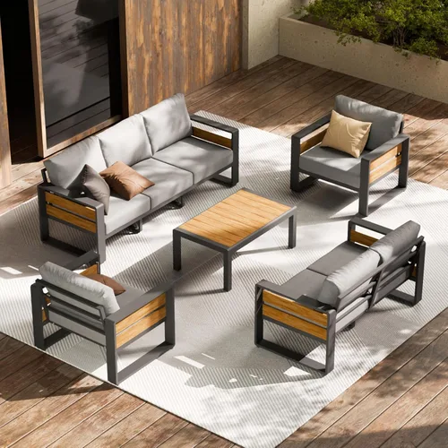 Miniatura 12 de ZANDOR Juego de muebles de aluminio para patio al aire libre, 4 piezas de metal moderno, sofá seccional para conversación al aire libre con mesa