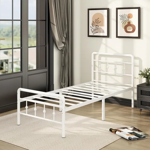 Miniatura 11 de DiaOutro Base de cama clásica de metal con cabecero y estribo, 16 pulgadas, no necesita somier, resistente estilo victoriano, base de Negro mate
