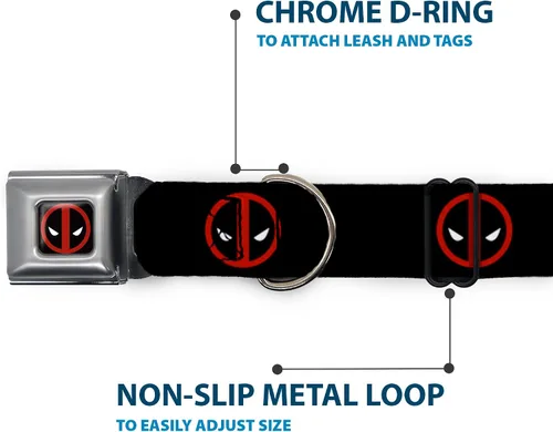 Miniatura 5 de Collar de perro hebilla de cinturón de seguridad Deadpool Logo Negro Rojo Blanco 9 a 15 pulgadas 1.0 pulgadas de ancho