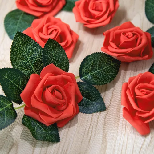 Miniatura 7 de AUSTOR 200 cabezas de rosas artificiales de espuma a granel, rosas artificiales rojas de 3 pulgadas, cabezas de rosas artificiales para decoración