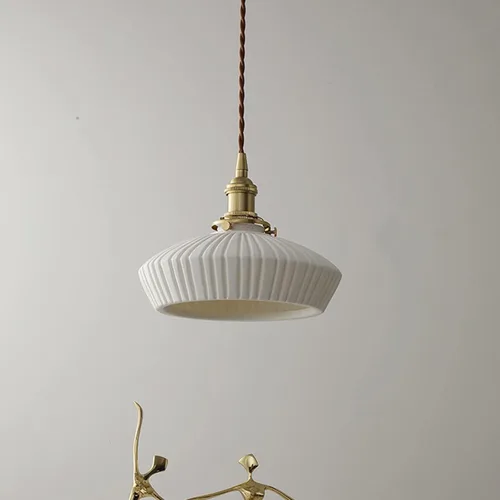 Miniatura 5 de Lámpara colgante de cerámica blanca, cerámica blanca con lámpara de latón zócalo, lámpara colgante de comedor, luz colgante de barra de noche
