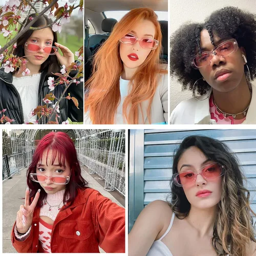 Miniatura 3 de Tskestvy Paquete de 2 lentes de sol rectangulares cuadrados para mujeres y hombres, Y2K retro a la moda, vintage, de los años 90, bonita estética