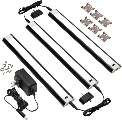 Kit de iluminación LED con sensor de movimiento de onda manual para debajo del gabinete, luces regulables debajo del mostrador para cocina, acabado
