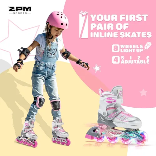 Miniatura 2 de 2PM SPORTS - Patines en línea Cytia para niñas, ajustables, con ruedas iluminadas, rosa, con ruedas con luces, patines divertidos y parpadeantes