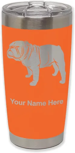 Miniatura 27 de LaserGram Vaso aislado al vacío de 20 onzas, Bulldog Dog, grabado personalizado incluido (negro)