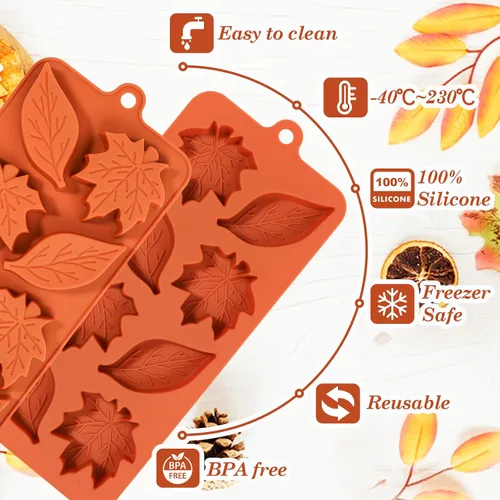 Miniatura 6 de Webake Molde de silicona con 2 formas diferentes, moldes de hoja de arce de 8 cavidades para chocolate, cubitos de hielo, jabón, cupcake, perfecto