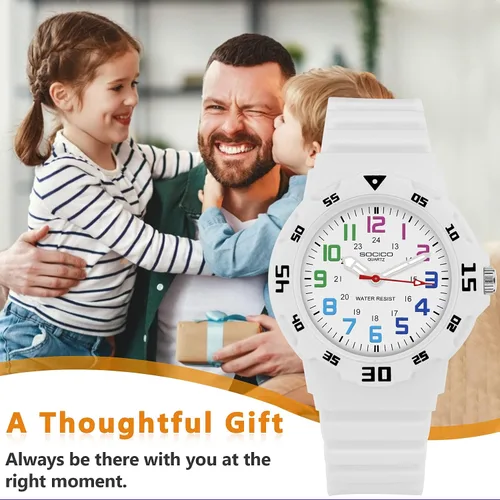 Miniatura 5 de Reloj analógico para niños, resistente al agua, para enseñar el tiempo, para niños y niñas, correa suave para aprender