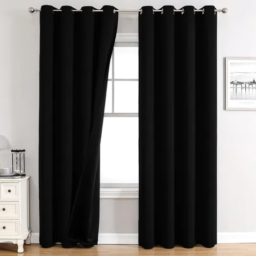 Miniatura 50 de ChrisDowa - Cortinas 100% opacas, para dormitorio, con forro negro, 2 capas gruesas, aislamiento térmico y ojales, 63 pulgadas de largo, juego de 2