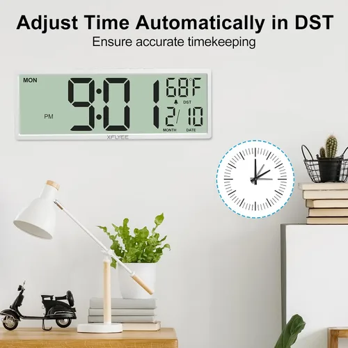 Miniatura 5 de Reloj de pared digital grande de 14.5 pulgadas, funciona con pilas con números gigantes, DST automático, día, fecha, alarma, temperatura para sala