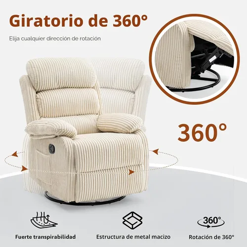 Miniatura 3 de Silla mecedora reclinable de 360° para adultos, silla reclinable para cuarto de bebé con bolsillo lateral, un cómodo sillón de sofá individual Gris