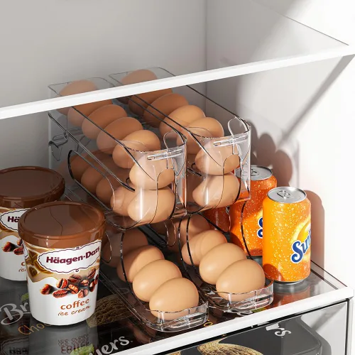 Miniatura 2 de Sotfamily Soporte transparente para huevos para refrigerador, dispensador automático de huevos para huevos, 18 unidades, diseño FIFO, rodillo