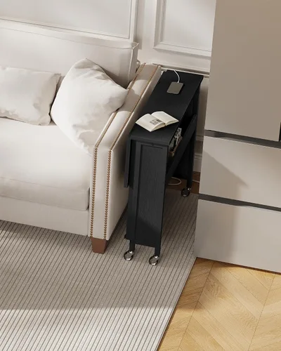 Miniatura 9 de CHOEZON Escritorio plegable moderno para computadora de 31.5 pulgadas con tomas de corriente, ruedas, almacenamiento, perfecto para espacios Negro