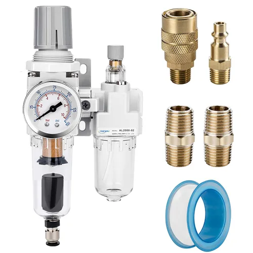 Miniatura 15 de NANPU 1" NPT Filtro de aire comprimido, regulador y lubricador (FRL) Combo - Separador de trampa de agua/aceite - Calibrador (0-150 psi), elemento