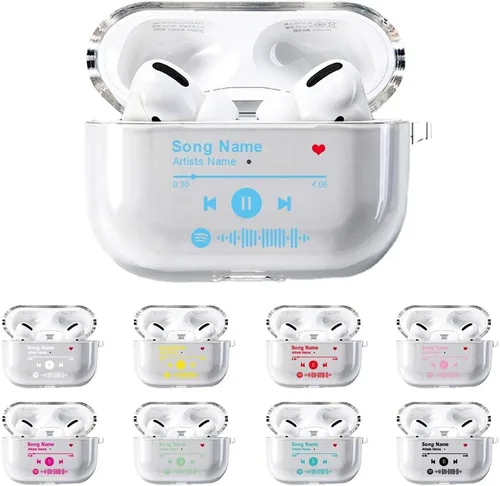 Miniatura 11 de Funda personalizada para Spotify compatible con AirPods Pro 3/Pro 2/Pro/1/2/3 con llavero, cubierta transparente de canción musical personalizada
