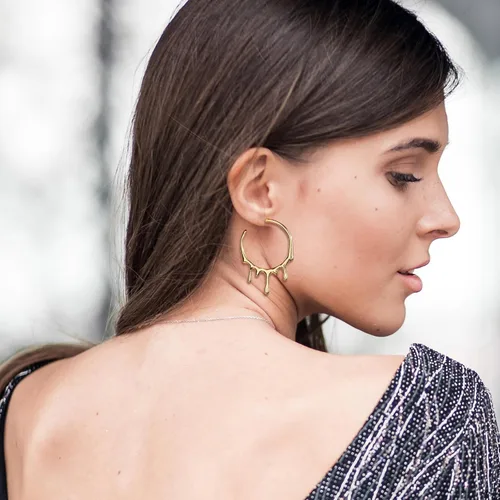 Miniatura 3 de Aretes de aro ligeros con forma de lágrima para mujer, de oro de 14 quilates, grandes ovalados, aretes de aro gruesos, de alto pulido, joyería