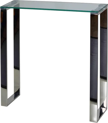 Cortesi Home Forli - Mesa de consola pequeña con acabado contemporáneo de vidrio y acero inoxidable, 28 pulgadas de ancho, color plateado y