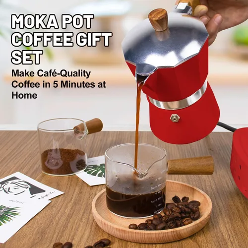 Miniatura 6 de Set de Cafetera Moka 2 en 1 con Estufa Eléctrica de 3 Tazas, Cafetera de Café de Aluminio para Cocina, Percolador Clásico Italiano para Café Mocha