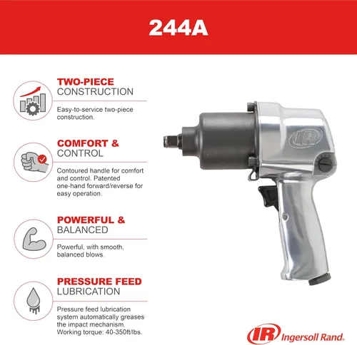 Miniatura 3 de Ingersoll Rand Llave de impacto neumática de 1/2 pulgada 244A, par máximo de 500 pies-libras, súper resistente, empuñadura de pistola