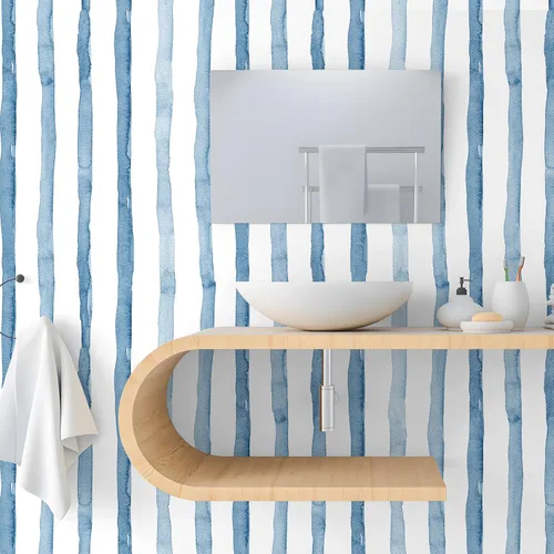 Miniatura 4 de HAOKHOME Papel tapiz a rayas para despegar y pegar, costero bohemio, extraíble, color azul índigo/blanco, vinilo autoadhesivo para decoración