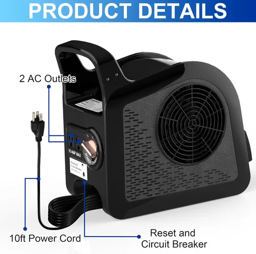 Miniatura 7 de Ventilador portátil para el hogar: ventiladores de piso de alta velocidad para refrigeración y secado, motor de aire con rotación de 185°