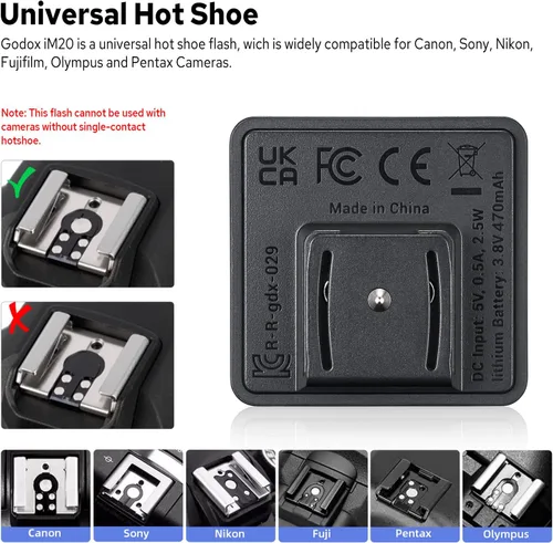 Miniatura 5 de GODOX Mini flash iM20 para cámara, Godox Flash con batería incorporada, 440 destellos de potencia completa, GN10, carga USB-C, 5 niveles