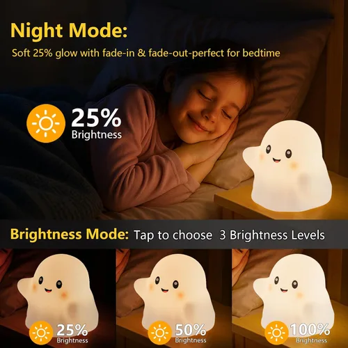 Miniatura 3 de Luz nocturna fantasma para niños, regalo y juguete divertido para niños, lámpara táctil con sonidos, silicona blanda, LED seguro para los ojos