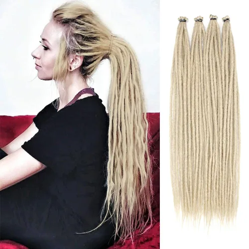 Miniatura 18 de Kraler - Extensiones de rastas de 22 pulgadas con 40 hebras, trenzadas a mano, estilo reggae, de color blanco perla, sintéticas, de 0,6 cm de ancho