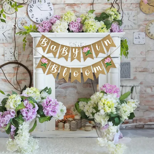 Miniatura 8 de Anwyll Bandera de bebé en flor - Sin bricolaje Bandera de decoración para baby shower Letrero de arpillera Rosa Flores Bebés en flor Banderas
