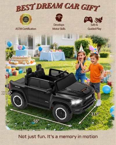 Miniatura 6 de Vehículos de paseo de 24 V para niños grandes, RAM 1500 RHO eléctrico con licencia para niños con control remoto, camión de paseo con Bluetooth