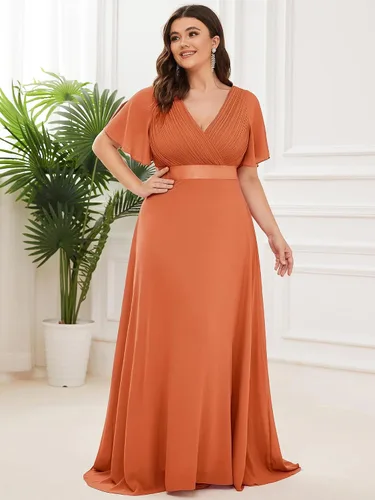 Miniatura 94 de Ever-Pretty Vestido formal para mujer, Navidad, Año Nuevo, cuello en V, gasa, talla grande, largo hasta el suelo, vestido de dama de honor