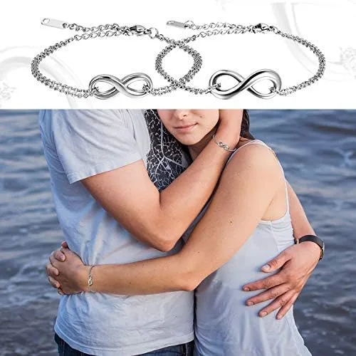 Miniatura 5 de Oidea - Pulsera de acero inoxidable para parejas con infinito, con bolsa de regalo