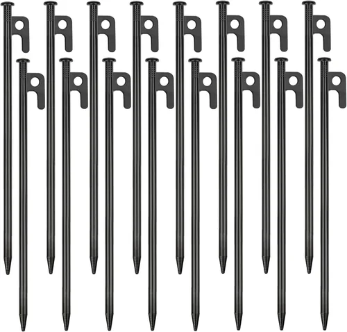 Miniatura 11 de Paquete de 8 estacas de metal resistentes para tienda de campaña para camping, estacas de acero de 12 pulgadas, irrompibles e inflexibles