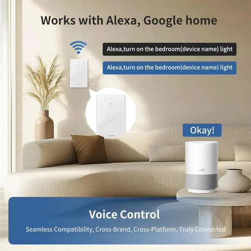 Miniatura 4 de Interruptor de luz de pared táctil inteligente con Matter, panel de vidrio templado, requiere cable neutro, unipolar, Wi-Fi de 2.4 GHz, control por