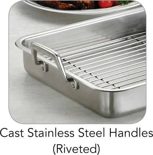 Miniatura 5 de Tramontina Bandeja para Asar de Acero Inoxidable de 13.5 Pulgadas con Rejilla, Asador de Pavo para Horno, Apto para Lavavajillas, Hecho en Brasil
