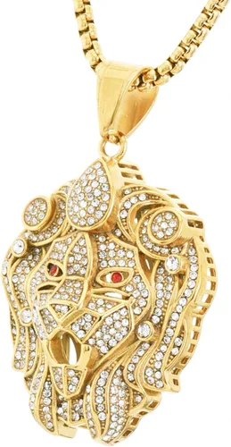 Miniatura 2 de Collar de cadena SCP para hombre con cabeza de león chapado en oro de acero inoxidable chapado en plata de 20 pulgadas