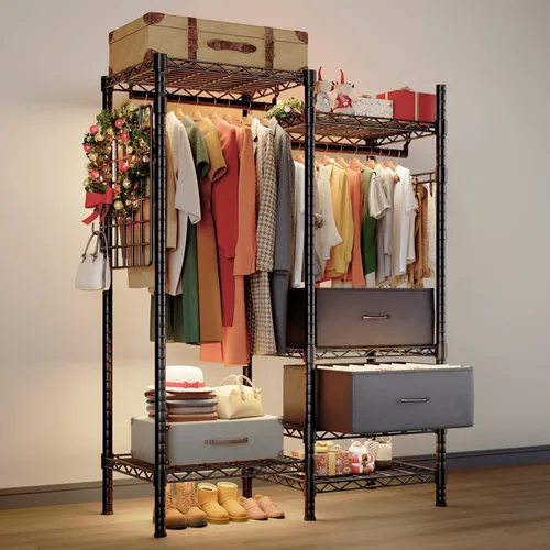 Miniatura 9 de HOKEEPER Perchero de ropa resistente para colgar ropa, cargas de 1200 libras, armarios portátiles ajustable con cajones desmontables, tablero