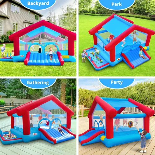 Miniatura 8 de WELLFUNTIME Casa Saltarina Inflable, Gran Tienda con Sombra, Castillo Saltarín con Inflador, 5.45 m L x 4.51 m A x 2.99 m H, Saltarín para 6 Niños