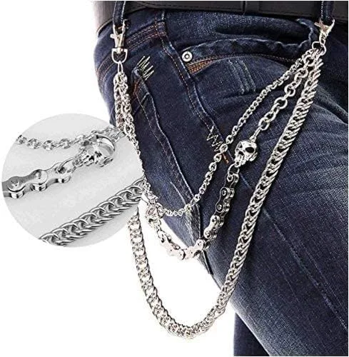 Miniatura 2 de Cadena para pantalones para hombres y mujeres, cartera de cadena de calavera de motociclista, pantalones largos y frescos EMO Punk, cinturón