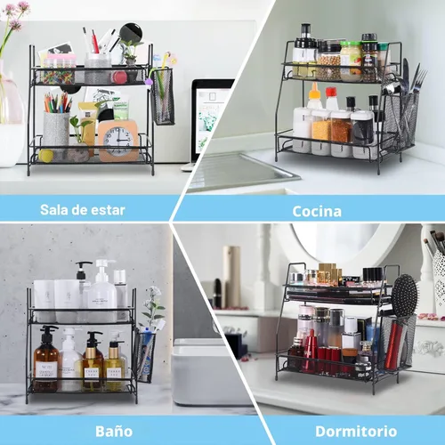 Miniatura 6 de LEMIKKLE Organizador de encimera de baño de 2 niveles, cuidado de la piel, organizadores de encimera de maquillaje, cocina, almacenamiento de negro