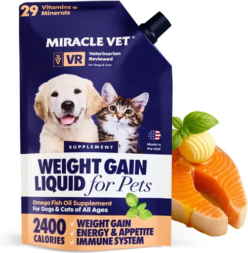 Miracle Vet Ganador de peso alto en calorías para perros y gatos - Suplemento nutricional multivitamínico en gel, aceite de pescado Omega, calcio,