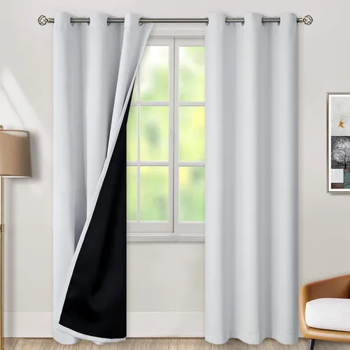 BGment - Cortinas con aislamiento térmico para habitación, 100 % opacas, con forro negro, cortina de doble capa con ojales, reduce el ruido (42 x 84