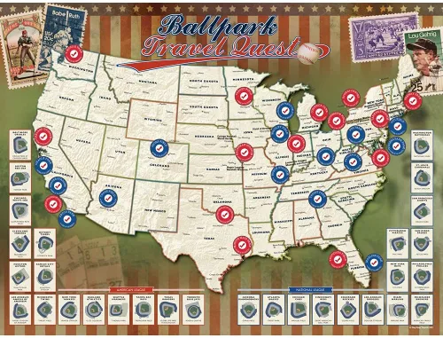 Miniatura 6 de Map Your Travels Ballpark Travel Quest Scratch Off Map Print Incluye tubo de envoltura de regalo Incluye herramienta para raspar