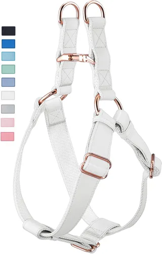 Miniatura 8 de Arnés de Cuero Suave Sin Tirones para Perro - Arnés Ajustable de Paso para Perro con Hebilla de Metal Resistente de Oro Rosa, Chalecos Halter