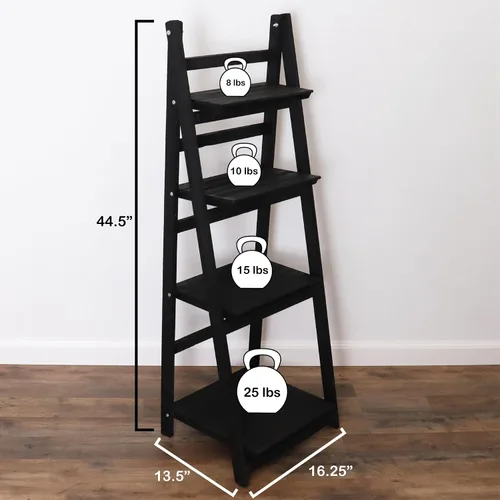Miniatura 2 de Estante de escalera envejecido, estantería rústica inclinada para decoración del hogar (negro)