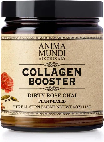 Anima Mundi Apothecary Polvo potenciador de colágeno vegano, Dirty Rose Chai - Suplemento de belleza para piel, cabello y uñas - Polvo de apoyo de