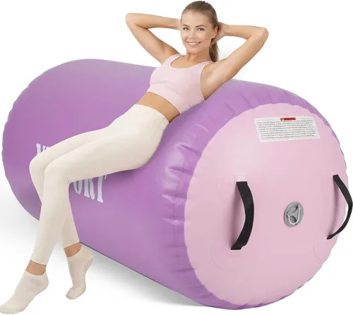 Miniatura 8 de Air Barrel - Barril de Aire Rodillo de Gimnasia para Entrenador de Flic Flac Hacia Atrás, Colchoneta de Aire con Bomba para Entrenamiento de Rosa +