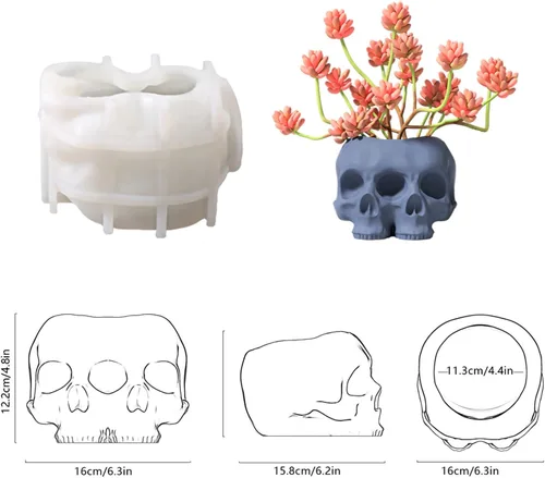 Miniatura 3 de Nicole - Moldes de silicona para hormigón, diseño de calavera 3D, para suculentas, maceta de bricolaje, decoración del hogar, cactus para SH0862